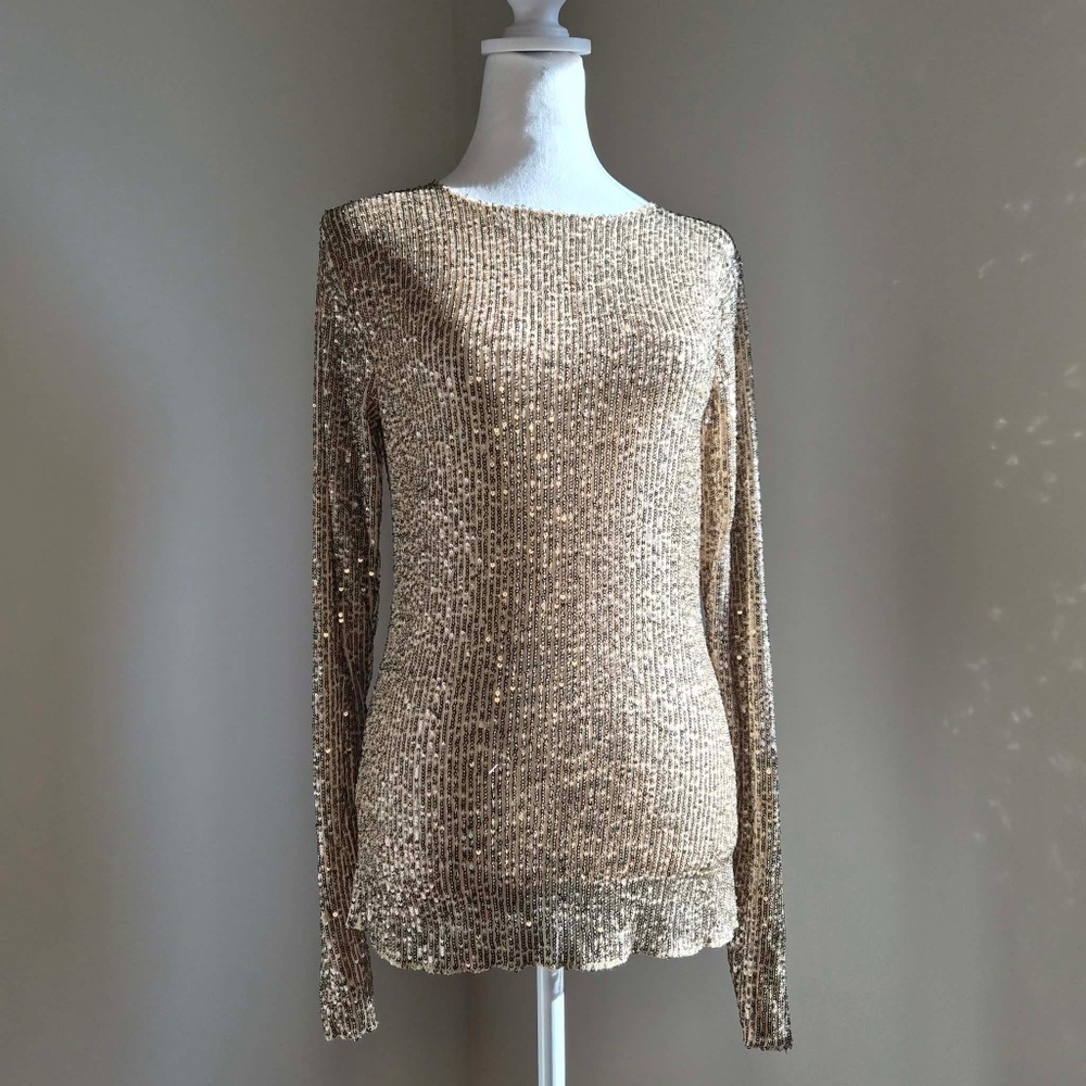 Free People Intimately All Over Sequin Gold Rush Whimsy Stargirl Romantic Top S - Picture 2 of 12